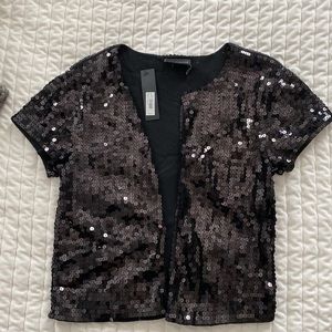 NWT The Limited Black Sequin Short Sleeve Cropped Jacket  size Small